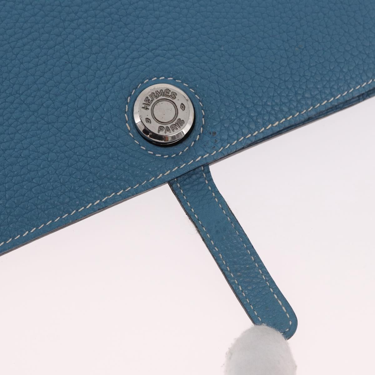 HERMES Dogon GM Wallet Togo leather Blue Silver Auth 190177M