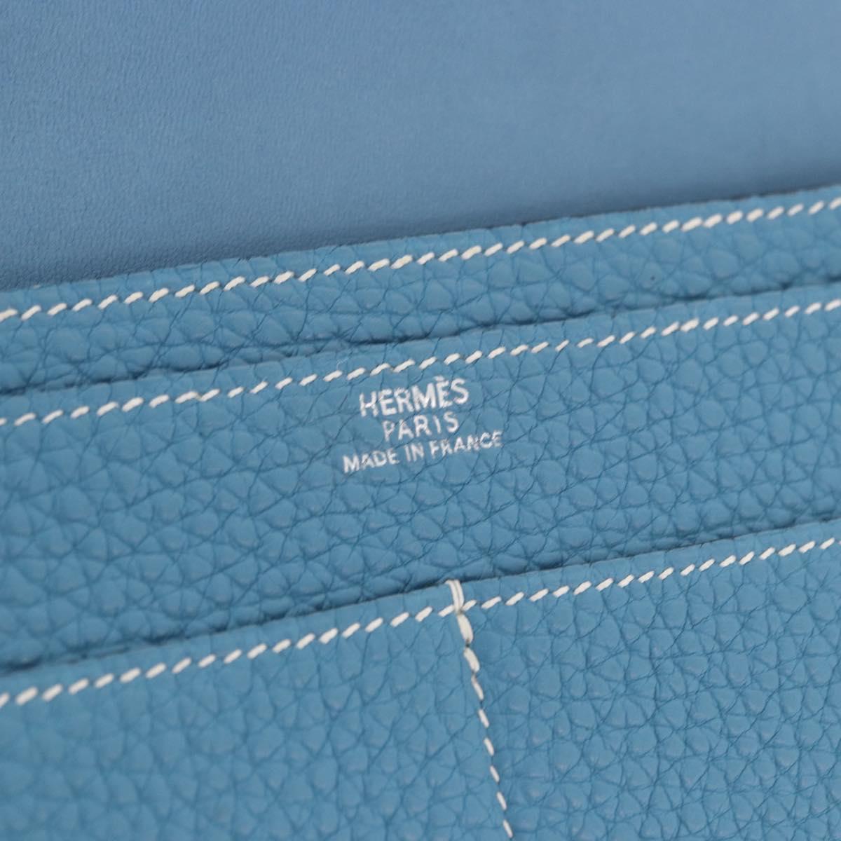 HERMES Dogon GM Wallet Togo leather Blue Silver Auth 190177M