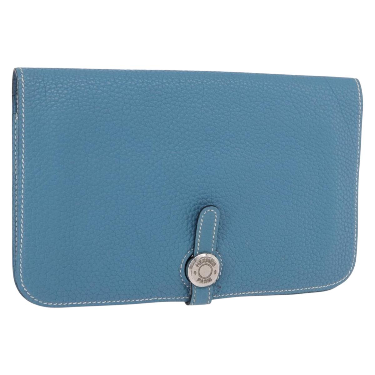 HERMES Dogon GM Wallet Togo leather Blue Silver Auth 190177M