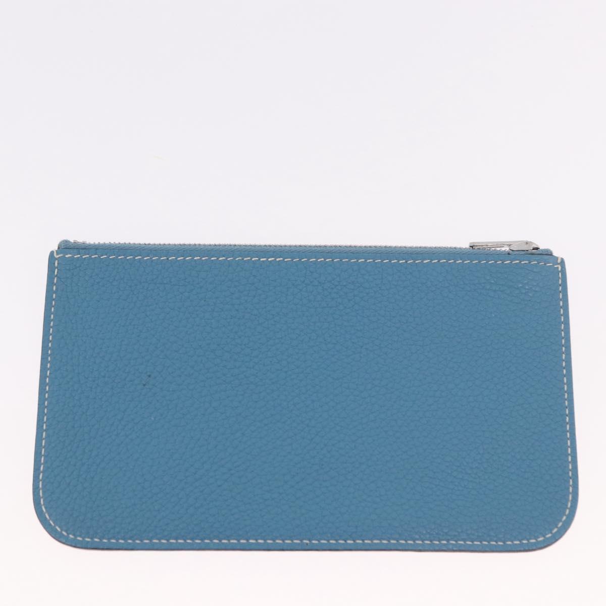 HERMES Dogon GM Wallet Togo leather Blue Silver Auth 190177M