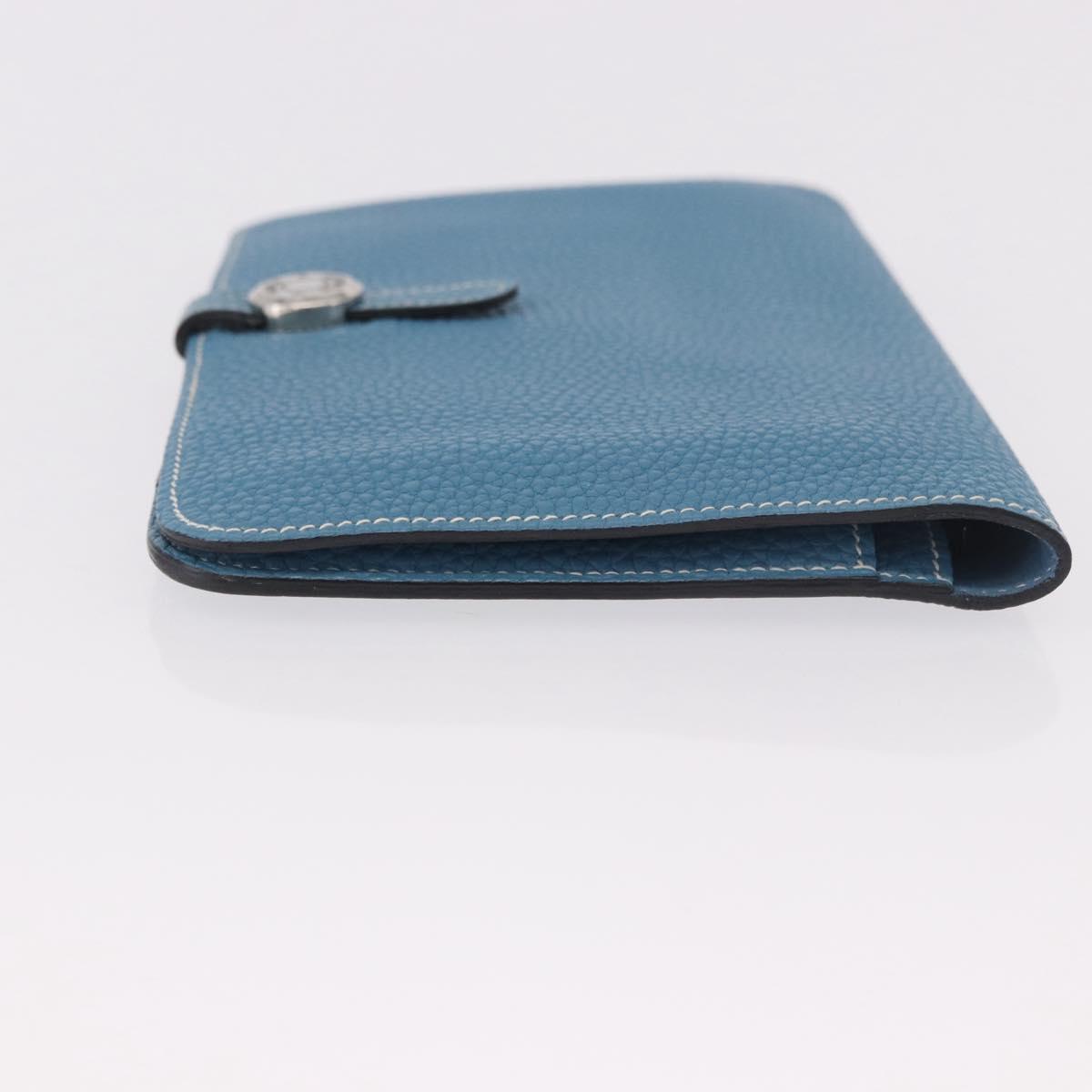 HERMES Dogon GM Wallet Togo leather Blue Silver Auth 190177M