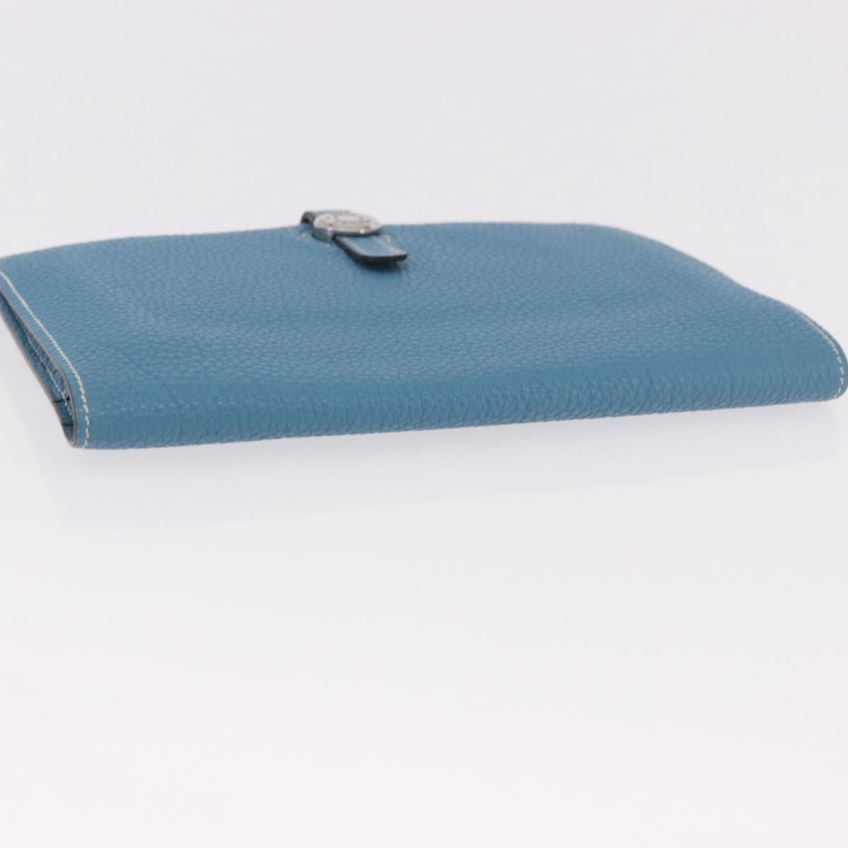HERMES Dogon GM Wallet Togo leather Blue Silver Auth 190177M