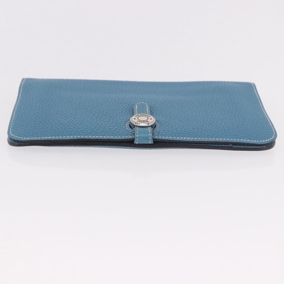 HERMES Dogon GM Wallet Togo leather Blue Silver Auth 190177M