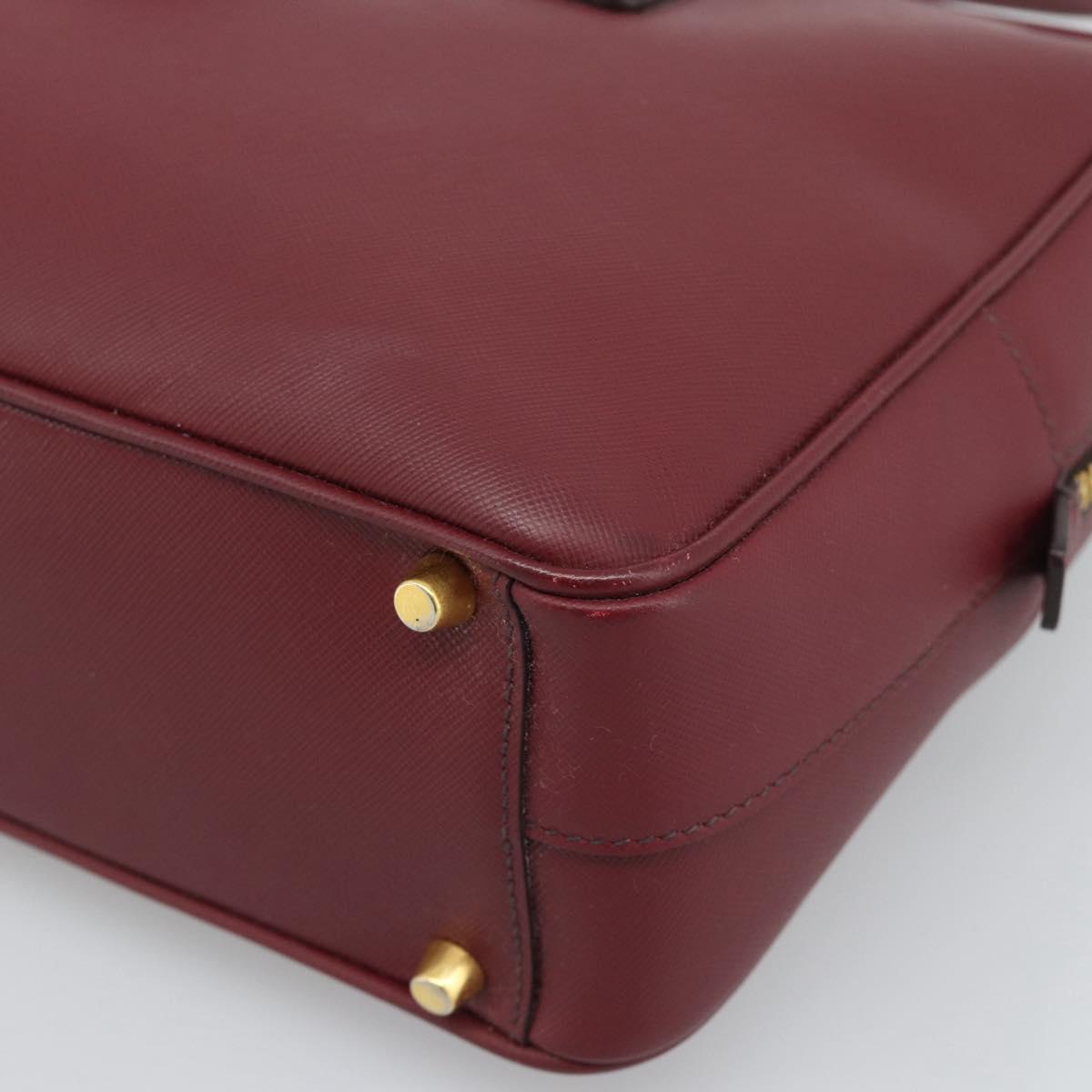 PRADA Hand Bag Safiano Leather Red Gold Auth 190179A