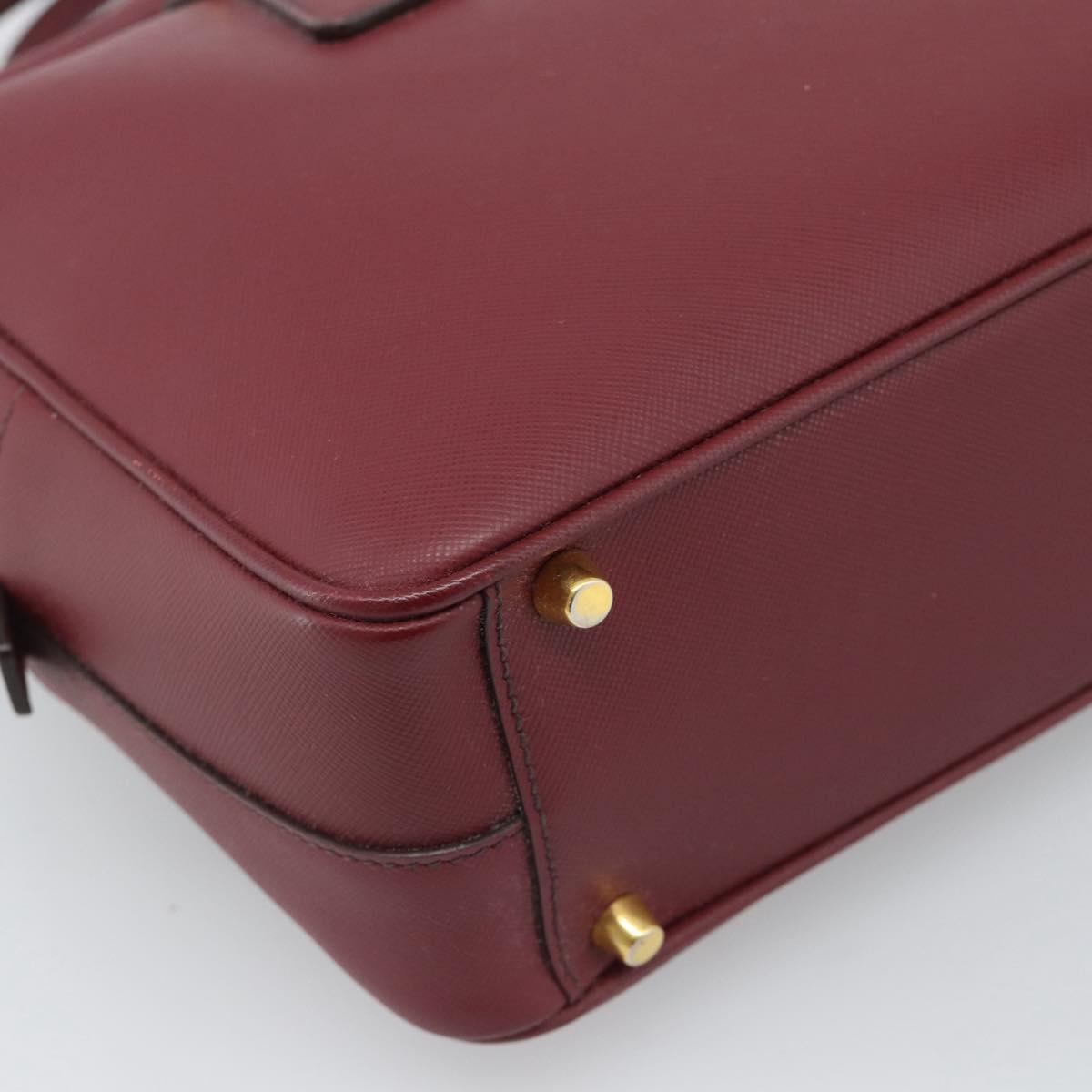 PRADA Hand Bag Safiano Leather Red Gold Auth 190179A