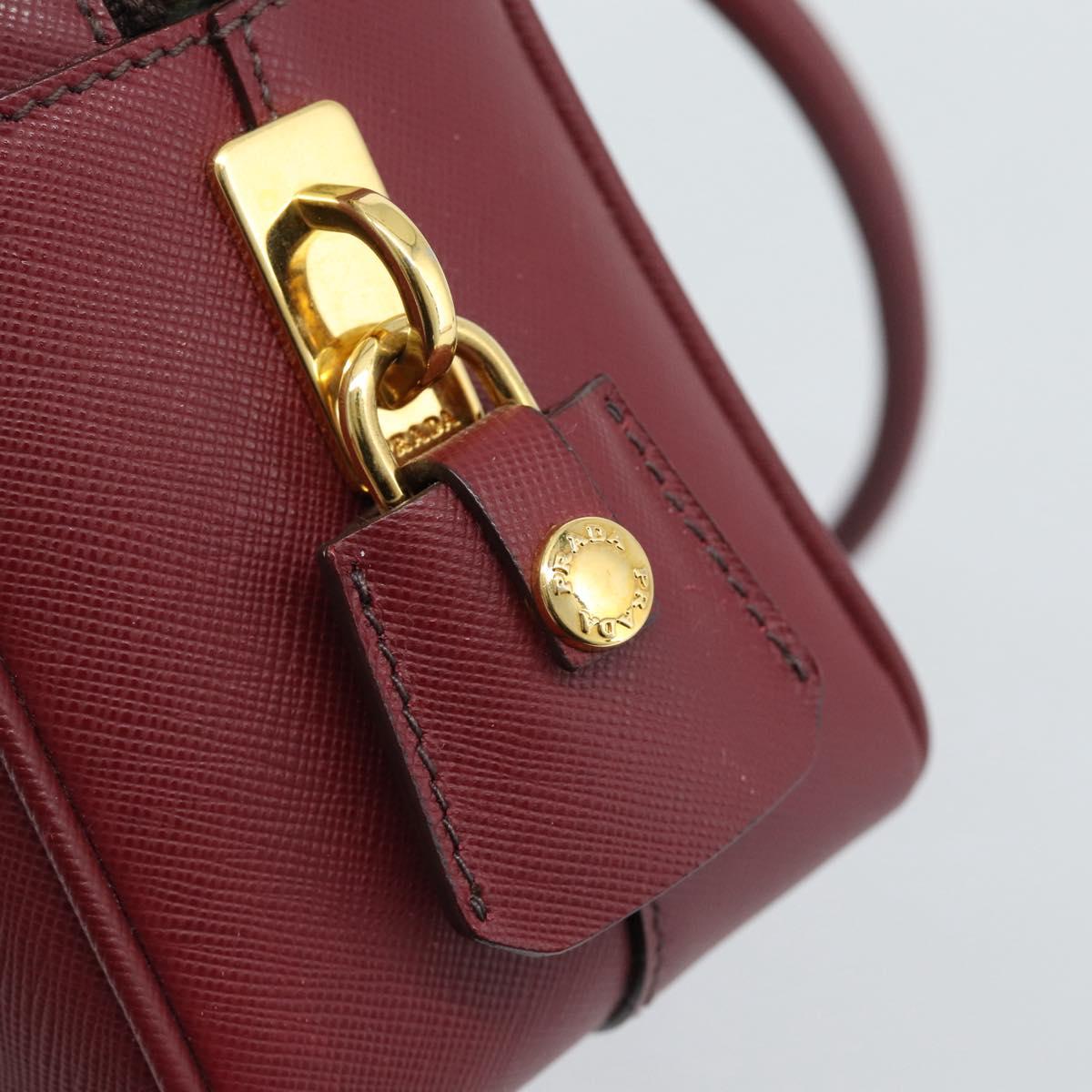 PRADA Hand Bag Safiano Leather Red Gold Auth 190179A