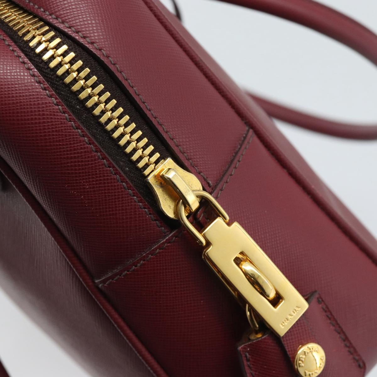 PRADA Hand Bag Safiano Leather Red Gold Auth 190179A