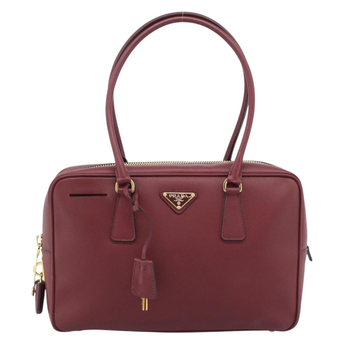 PRADA Hand Bag Safiano Leather Red Gold Auth 190179A