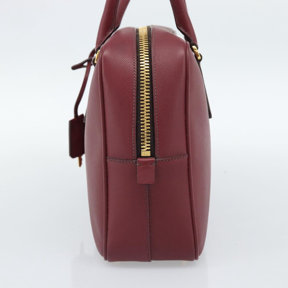 PRADA Hand Bag Safiano Leather Red Gold Auth 190179A