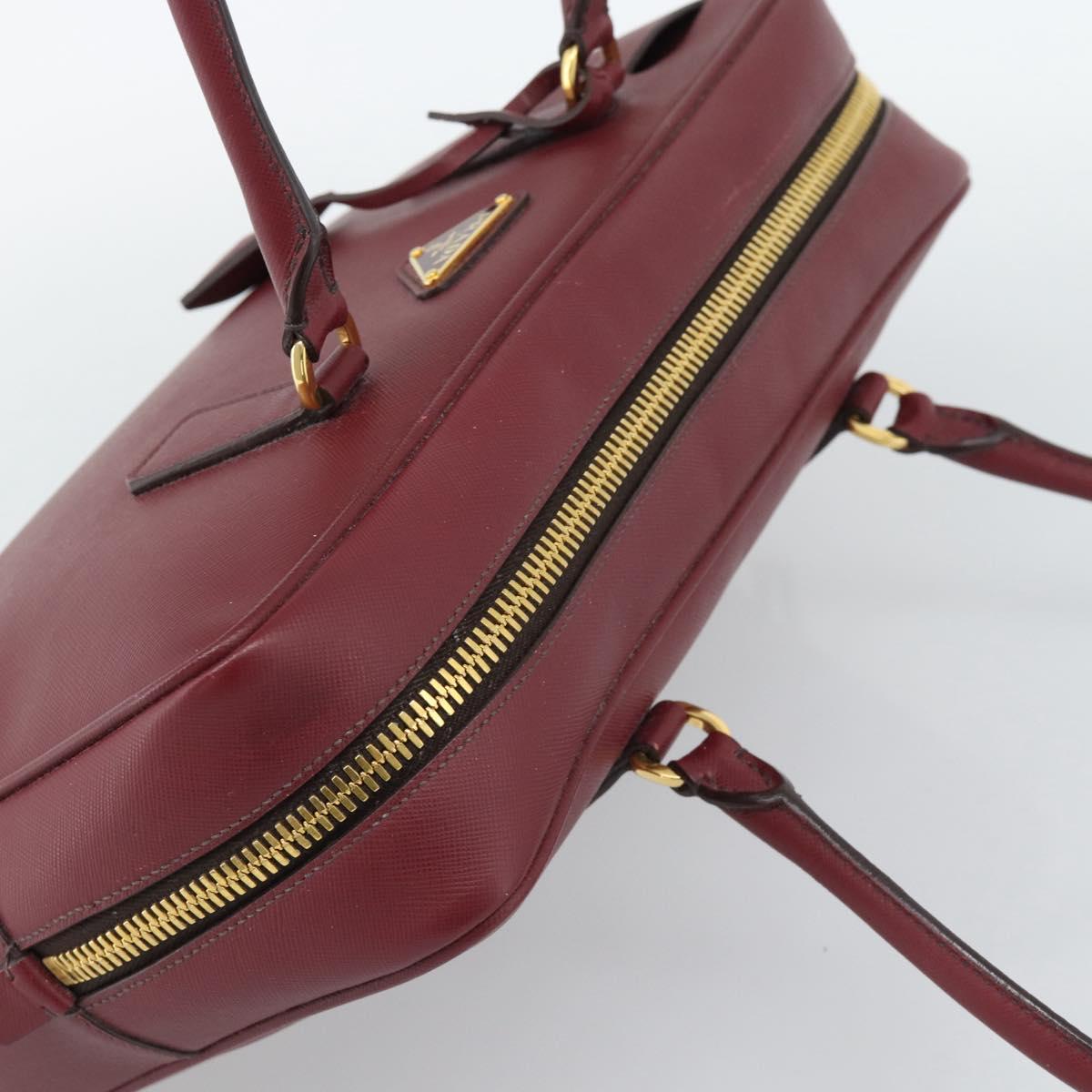 PRADA Hand Bag Safiano Leather Red Gold Auth 190179A