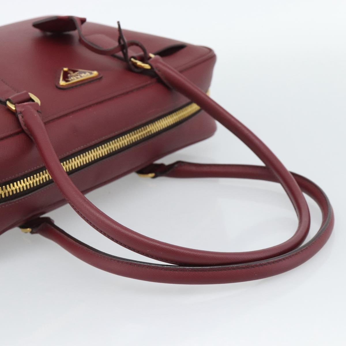 PRADA Hand Bag Safiano Leather Red Gold Auth 190179A