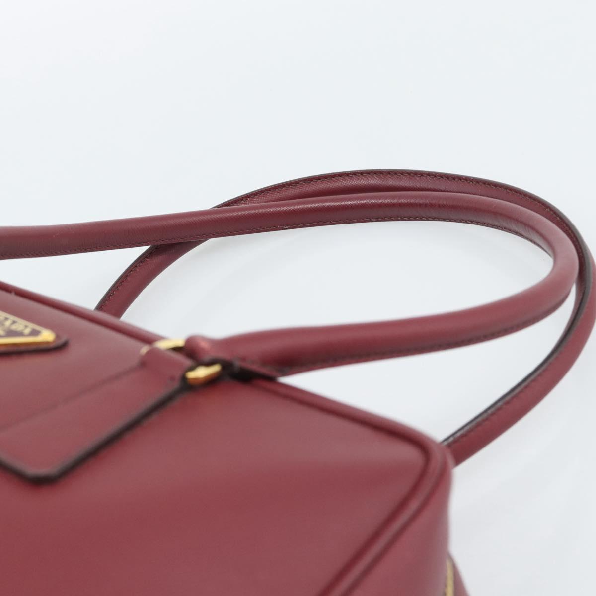 PRADA Hand Bag Safiano Leather Red Gold Auth 190179A