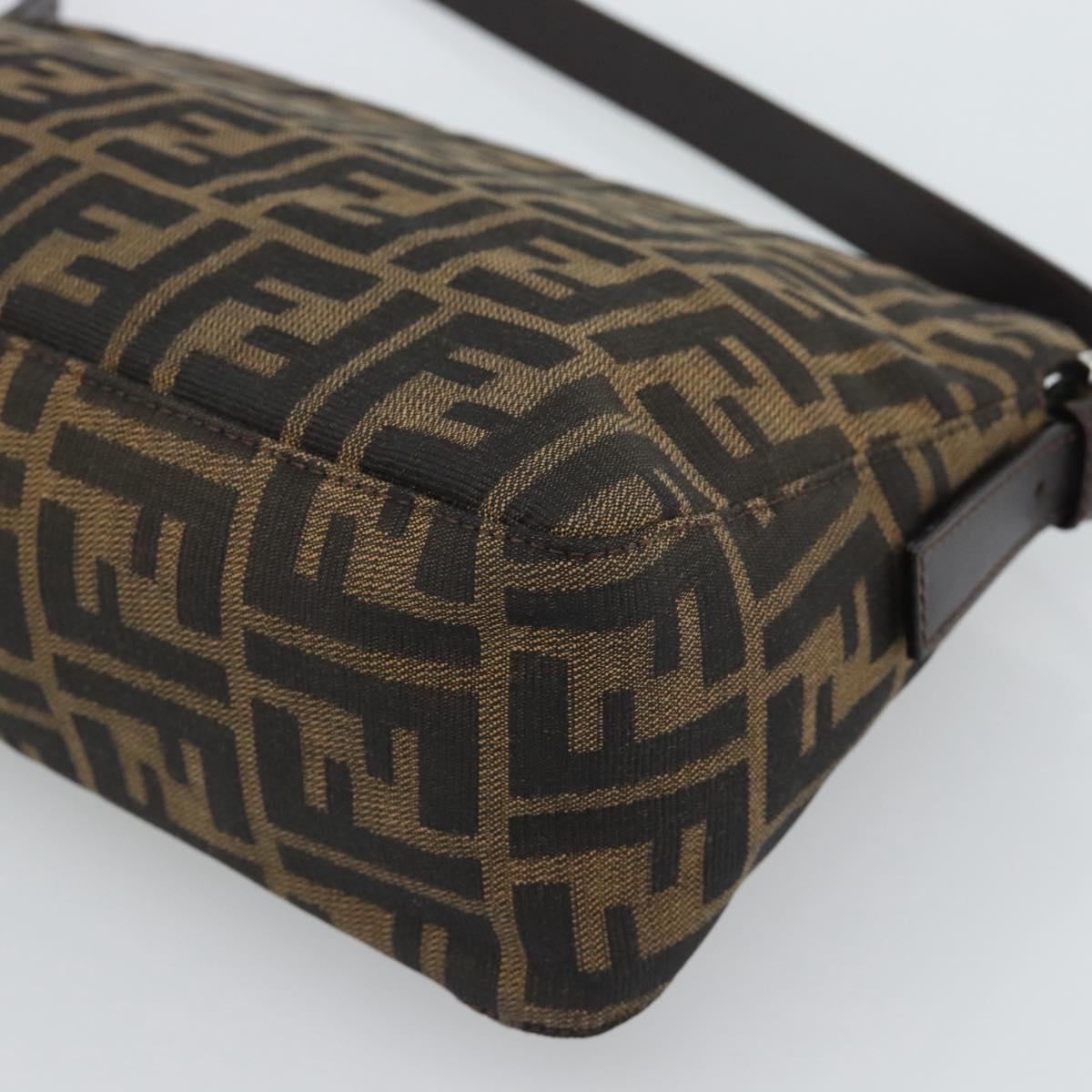FENDI Zucca Canvas Mamma Baguette Shoulder Bag Black Brown Auth 190180SAV