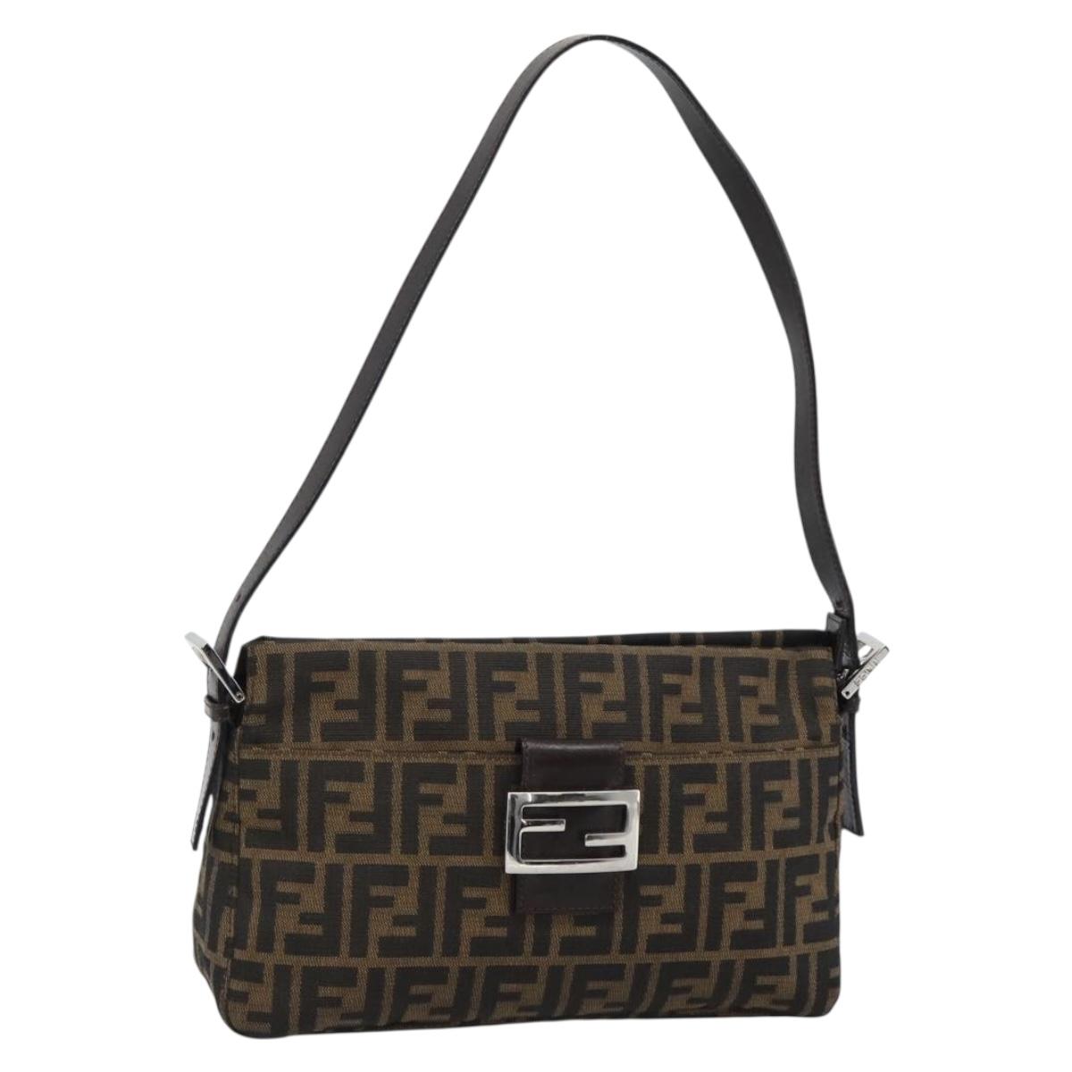FENDI Zucca Canvas Mamma Baguette Shoulder Bag Black Brown Auth 190180SAV