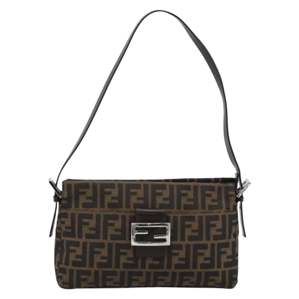 FENDI Zucca Canvas Mamma Baguette Shoulder Bag Black Brown Auth 190180SAV
