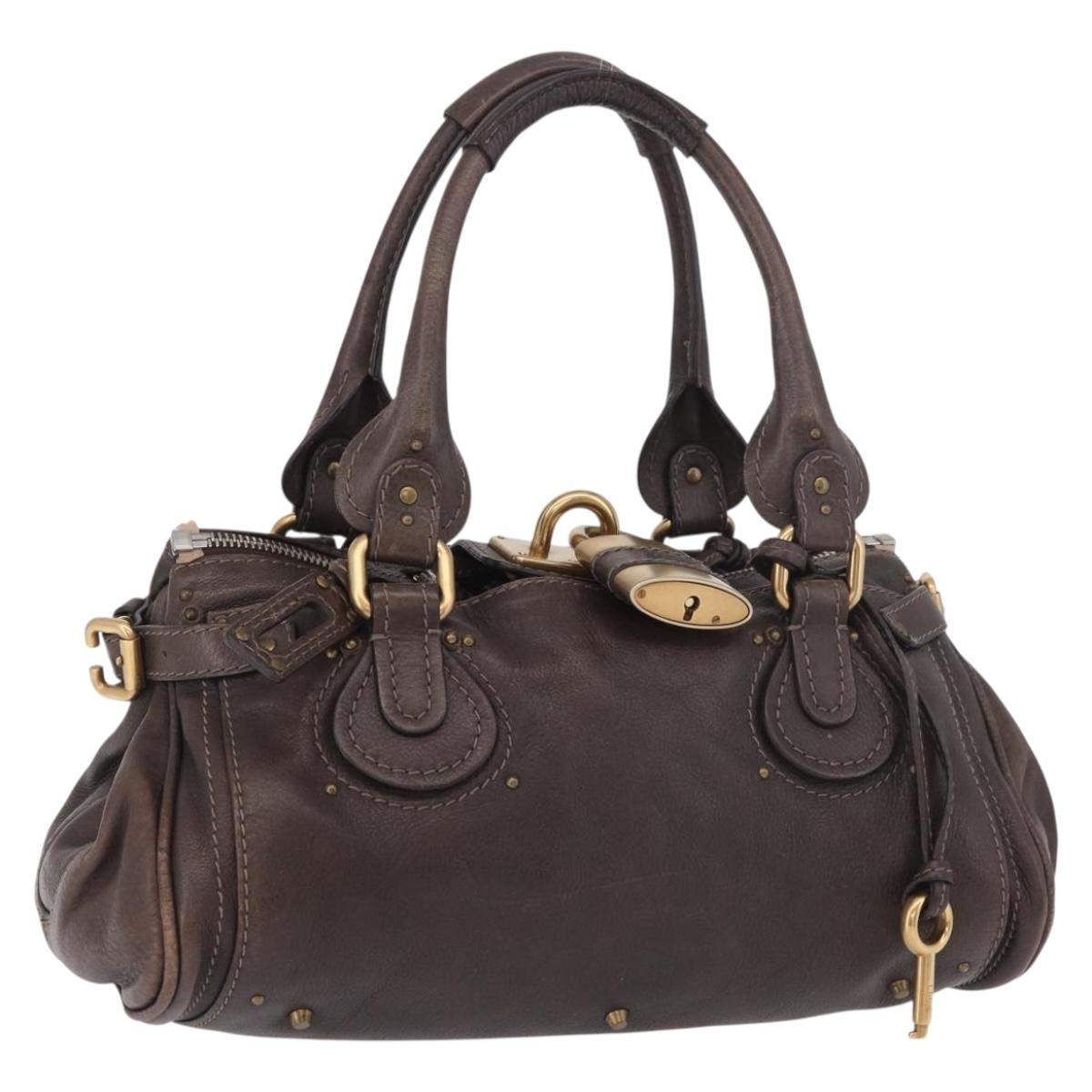 Chloe Paddington Hand Bag Leather Brown Gold Silver Auth 190182SAV