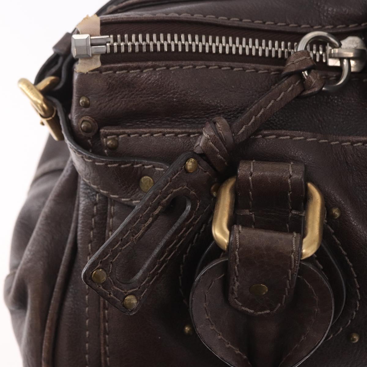 Chloe Paddington Hand Bag Leather Brown Gold Silver Auth 190182SAV