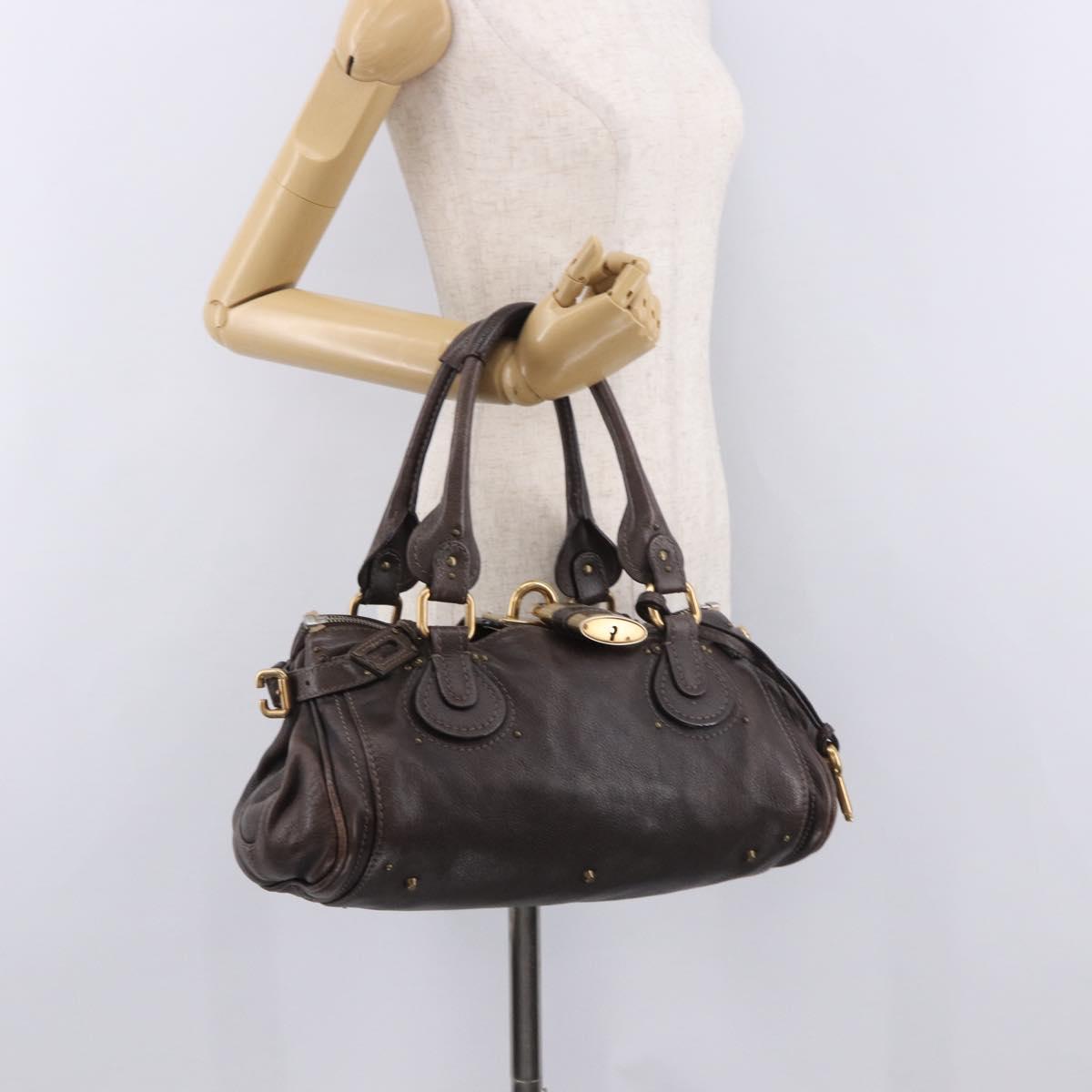 Chloe Paddington Hand Bag Leather Brown Gold Silver Auth 190182SAV