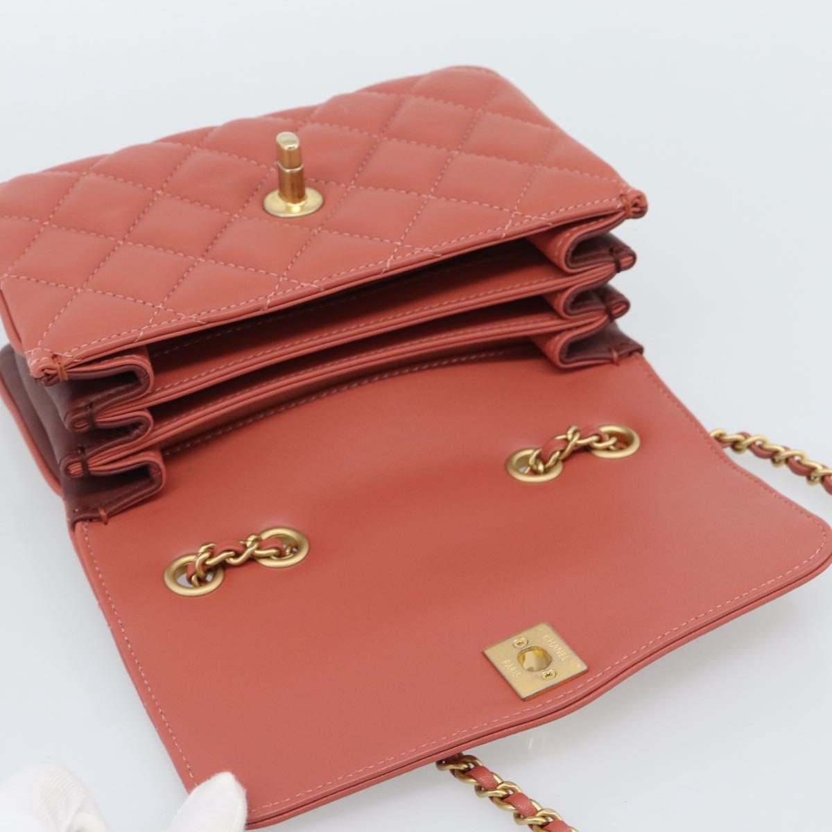CHANEL Matelasse Chain Shoulder Bag Lamb Skin Pink Gold CC Auth 190185SAM