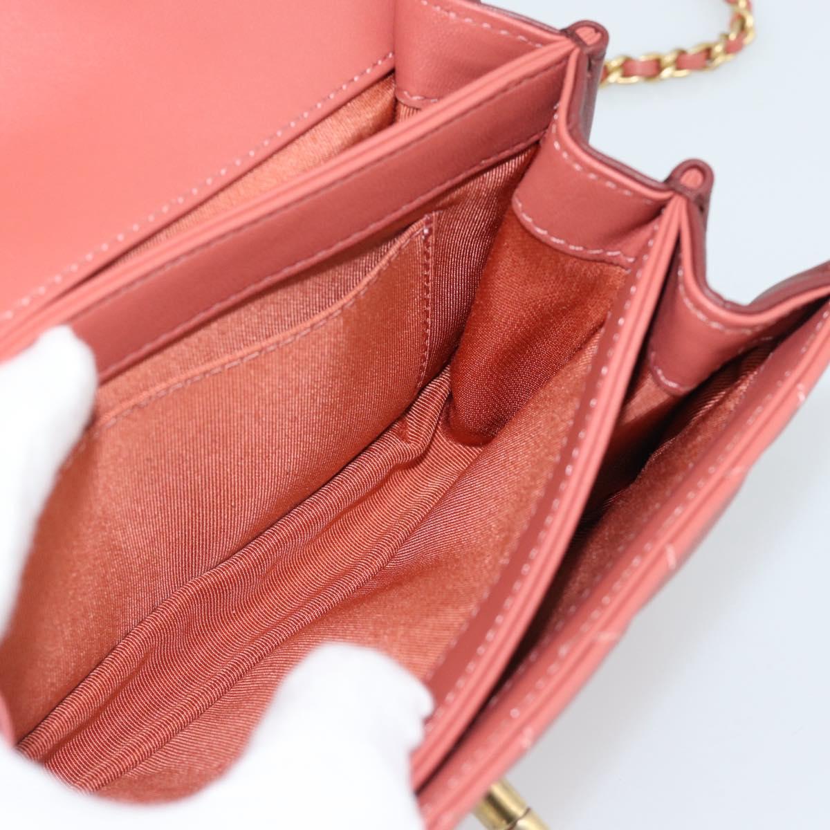 CHANEL Matelasse Chain Shoulder Bag Lamb Skin Pink Gold CC Auth 190185SAM