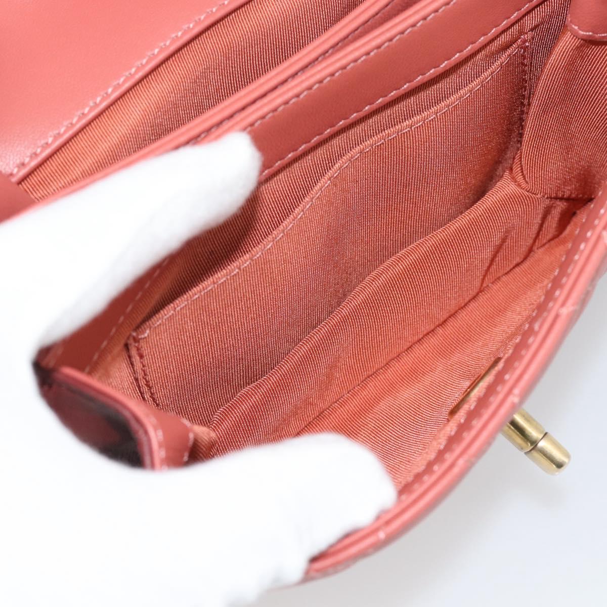 CHANEL Matelasse Chain Shoulder Bag Lamb Skin Pink Gold CC Auth 190185SAM
