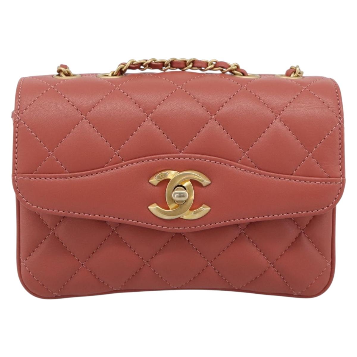 CHANEL Matelasse Chain Shoulder Bag Lamb Skin Pink Gold CC Auth 190185SAM