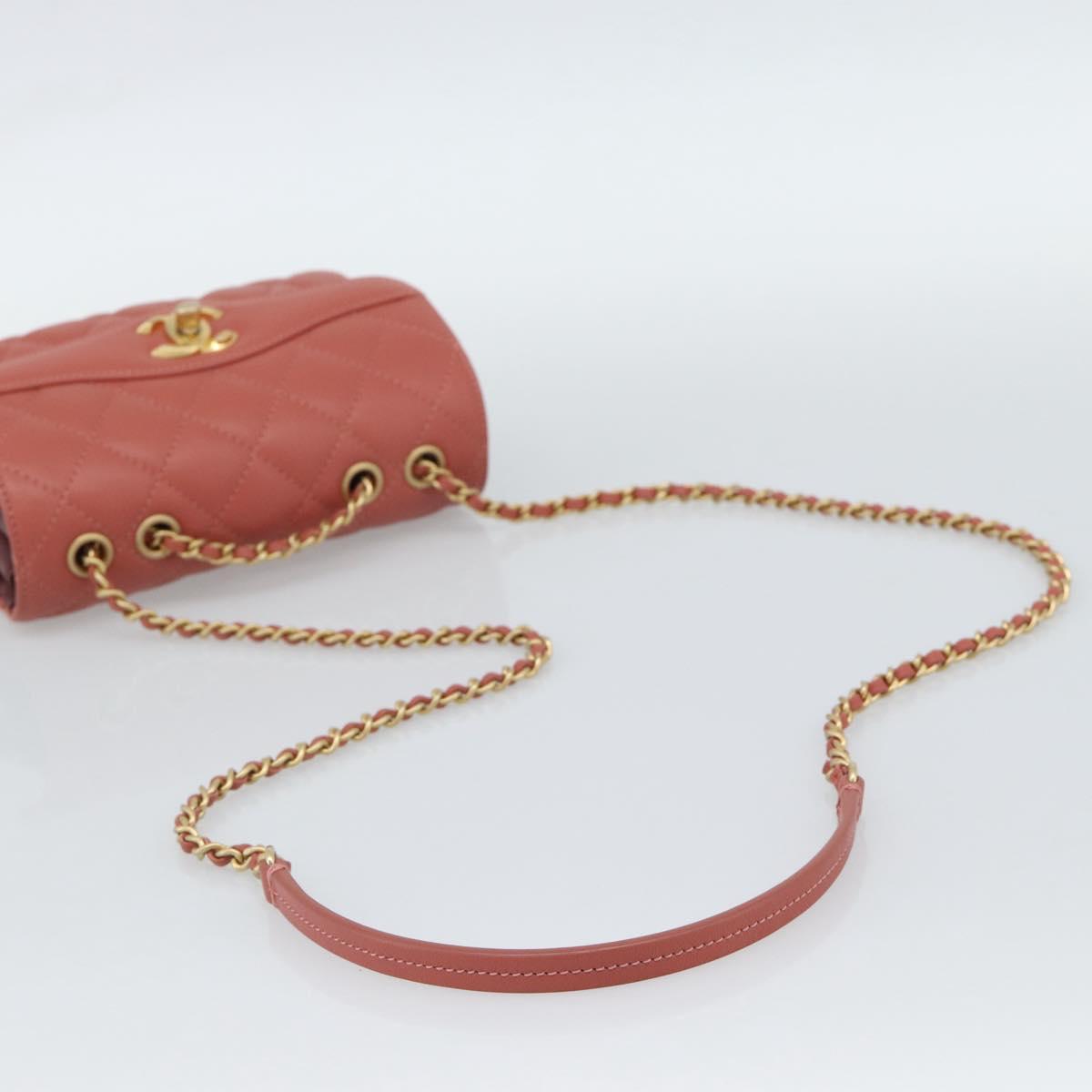 CHANEL Matelasse Chain Shoulder Bag Lamb Skin Pink Gold CC Auth 190185SAM