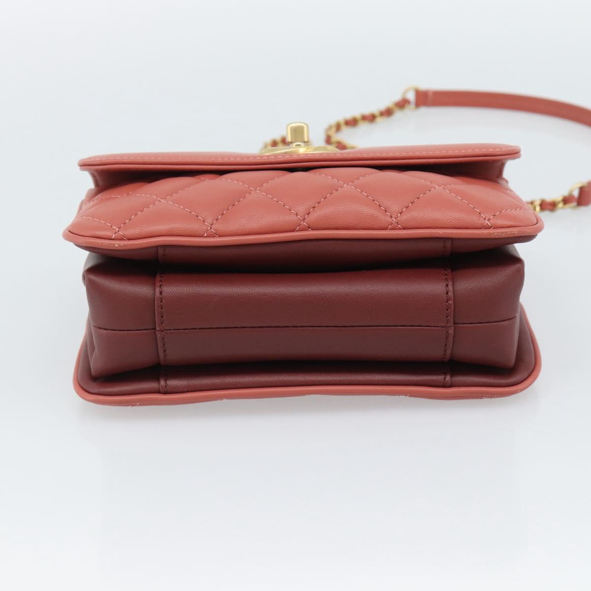 CHANEL Matelasse Chain Shoulder Bag Lamb Skin Pink Gold CC Auth 190185SAM