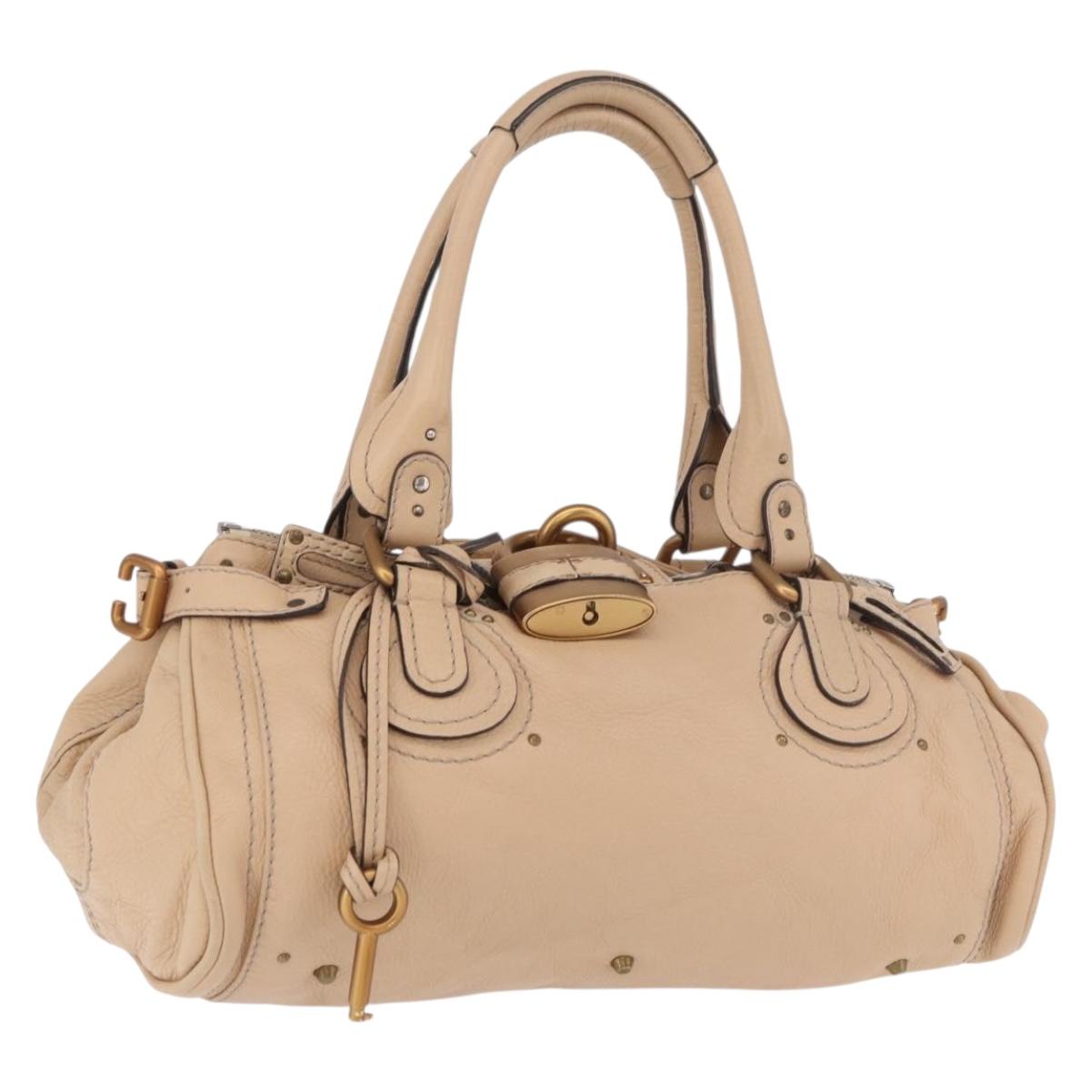 Chloe Paddington Hand Bag Leather Beige Gold Silver Auth 190186SAV