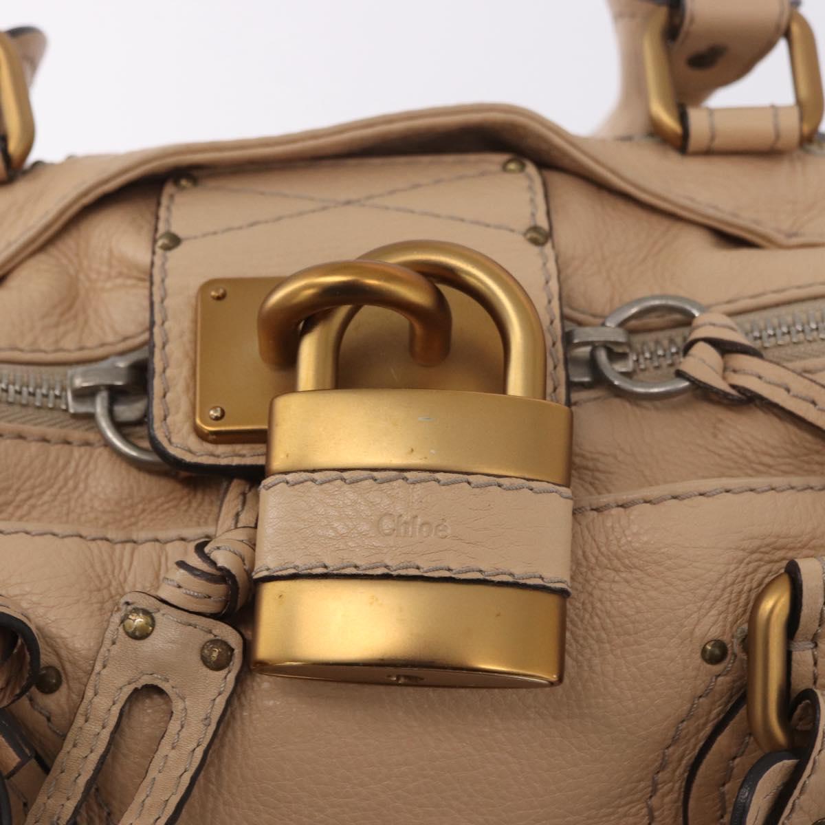 Chloe Paddington Hand Bag Leather Beige Gold Silver Auth 190186SAV