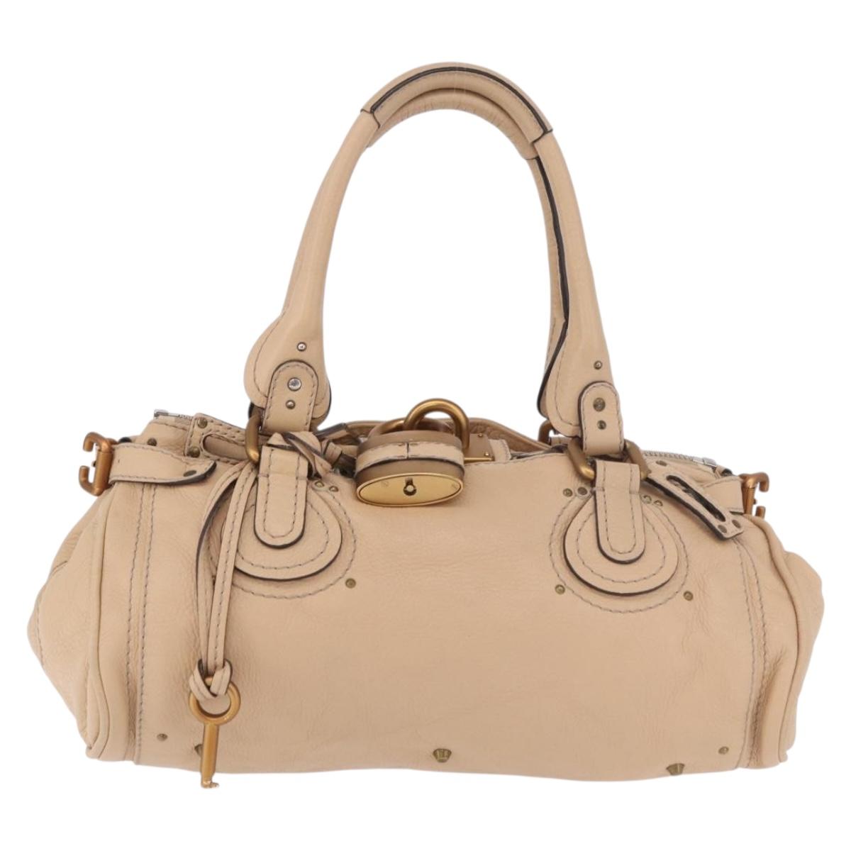 Chloe Paddington Hand Bag Leather Beige Gold Silver Auth 190186SAV