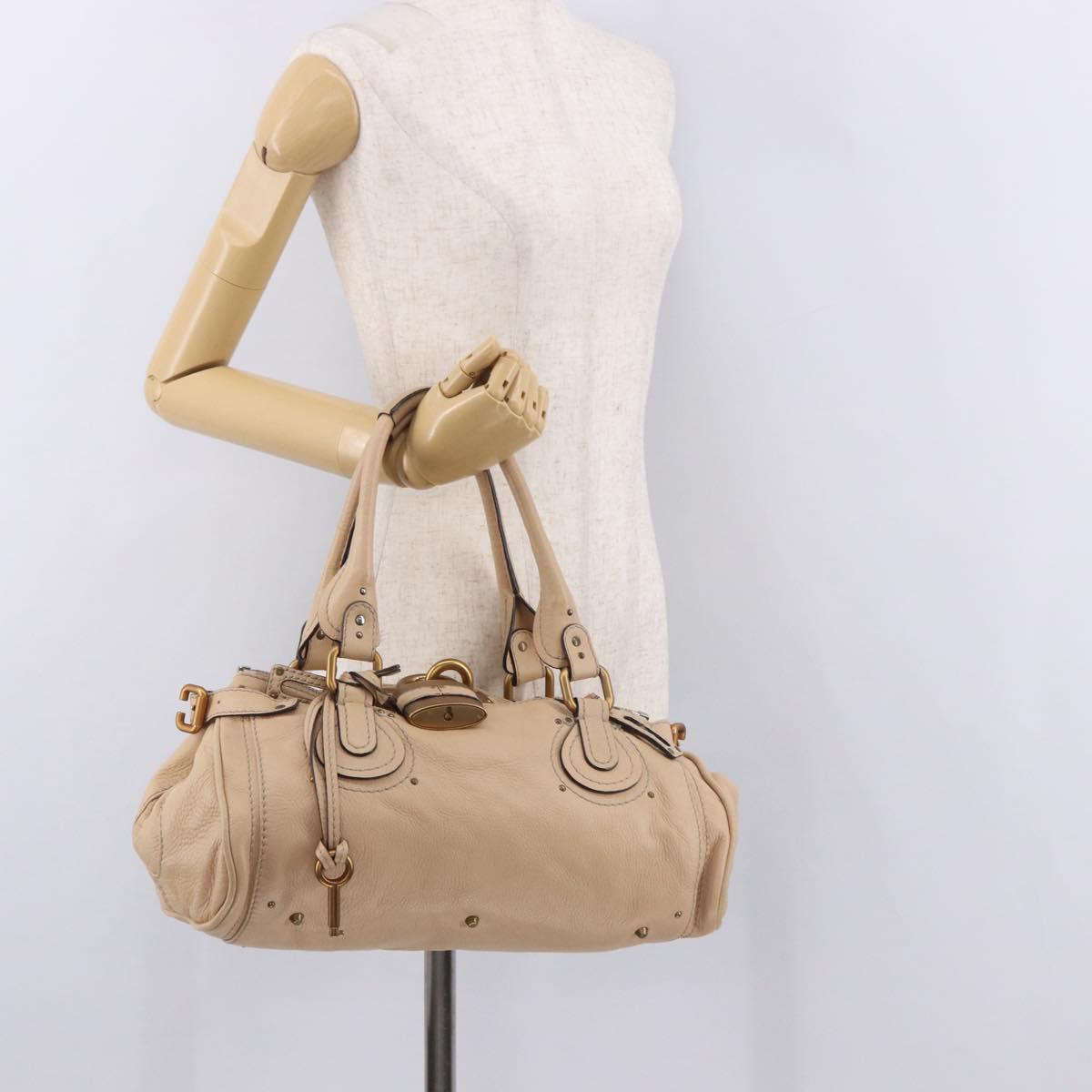Chloe Paddington Hand Bag Leather Beige Gold Silver Auth 190186SAV