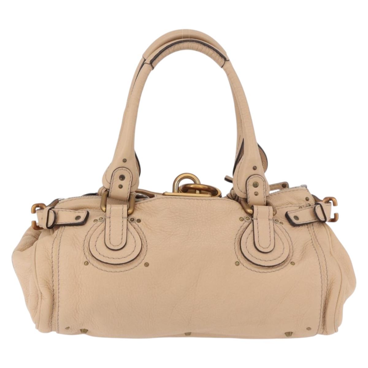 Chloe Paddington Hand Bag Leather Beige Gold Silver Auth 190186SAV
