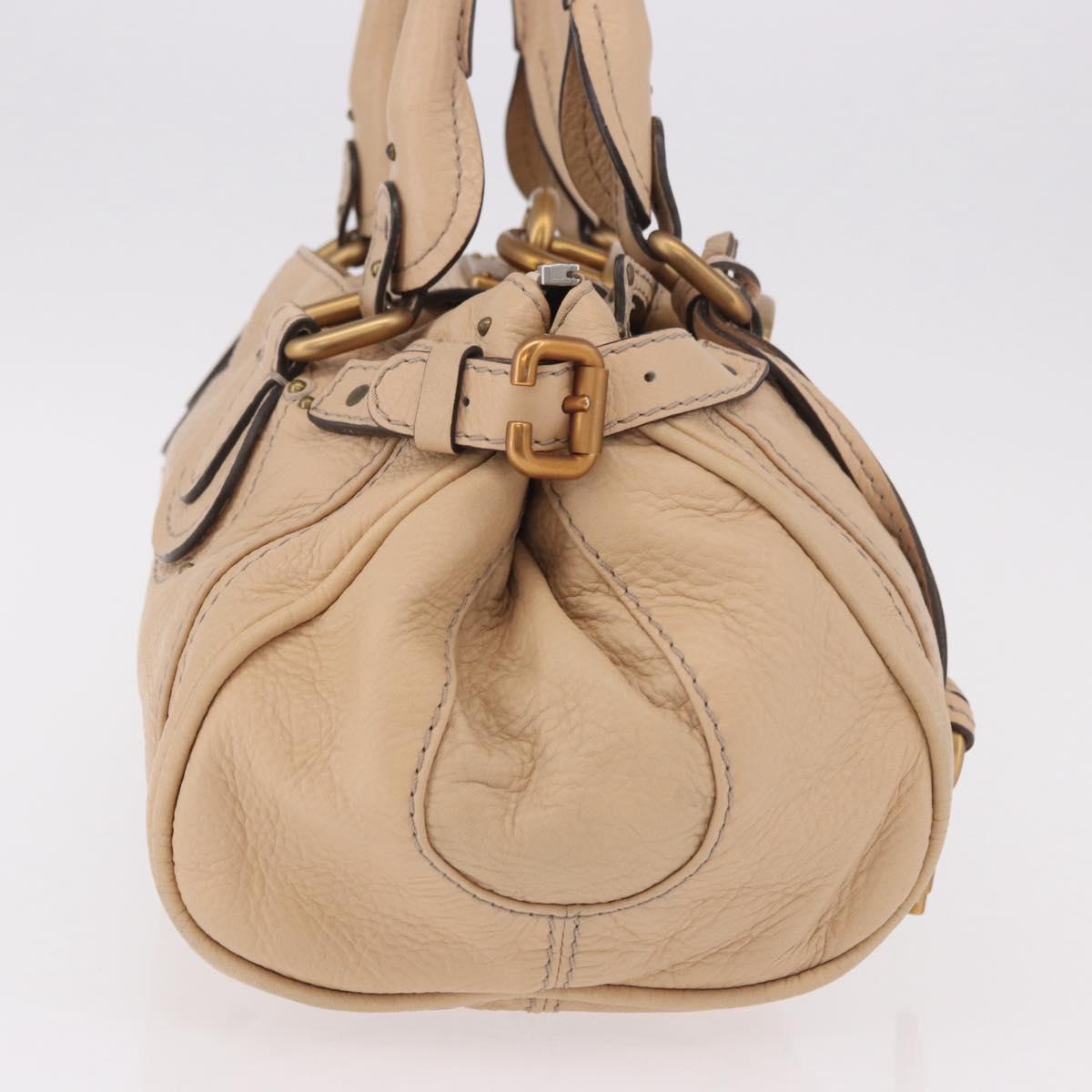Chloe Paddington Hand Bag Leather Beige Gold Silver Auth 190186SAV