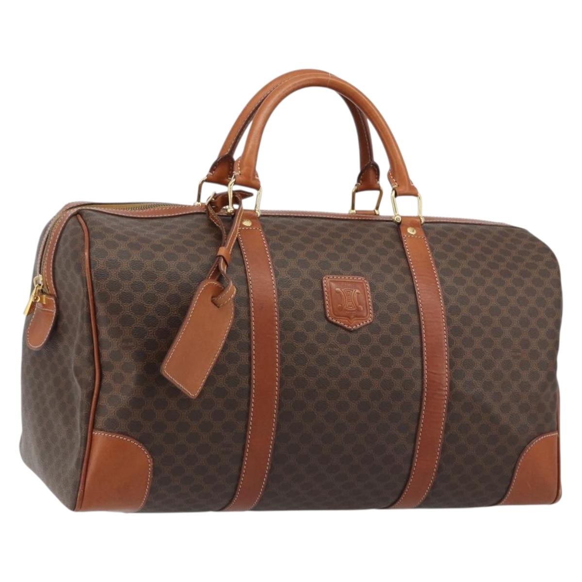 CELINE Macadam Canvas Boston Bag PVC Leather Brown Gold Auth 190187A