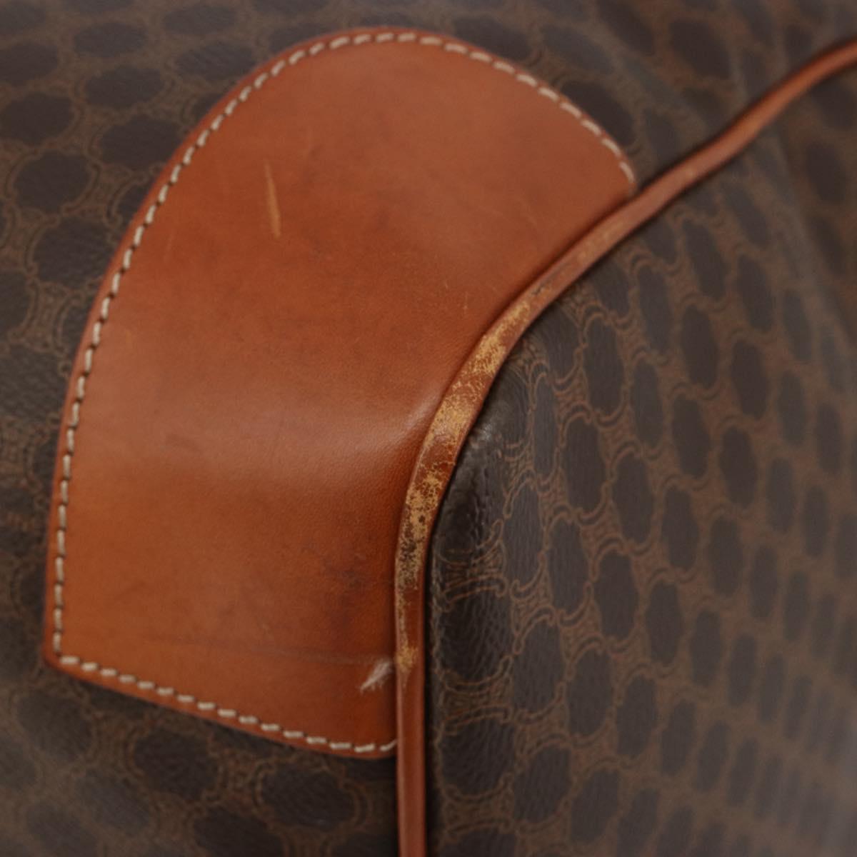 CELINE Macadam Canvas Boston Bag PVC Leather Brown Gold Auth 190187A