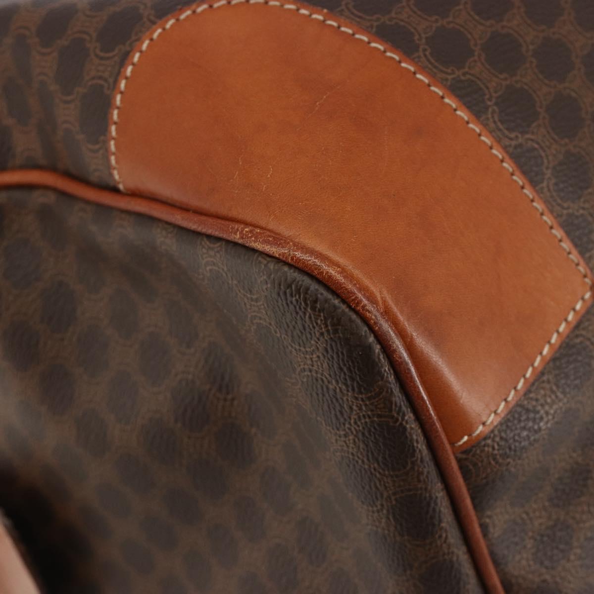 CELINE Macadam Canvas Boston Bag PVC Leather Brown Gold Auth 190187A