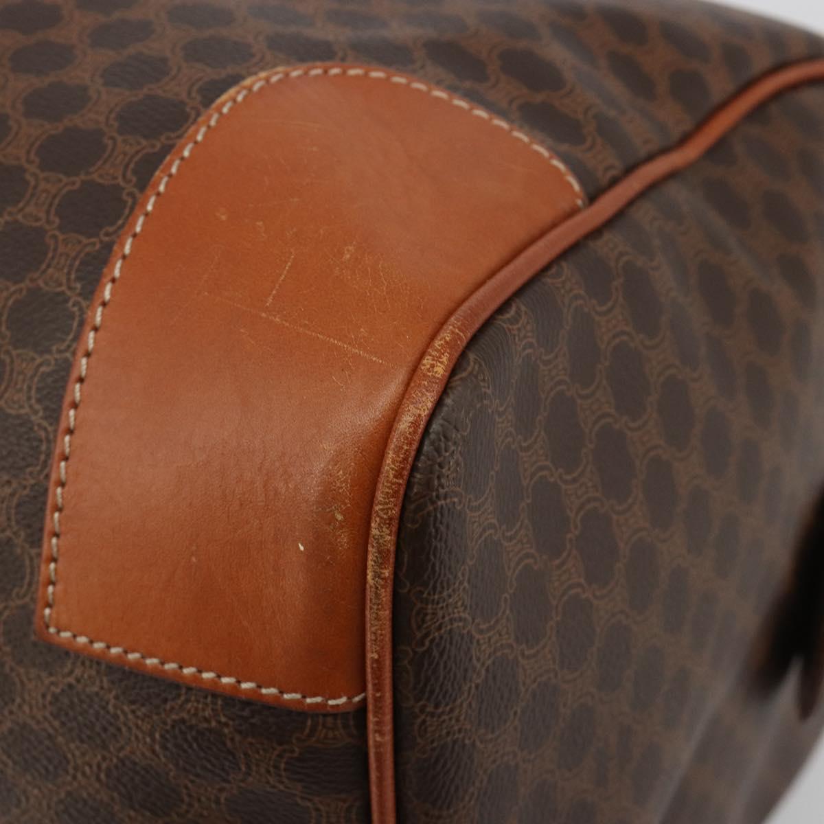 CELINE Macadam Canvas Boston Bag PVC Leather Brown Gold Auth 190187A