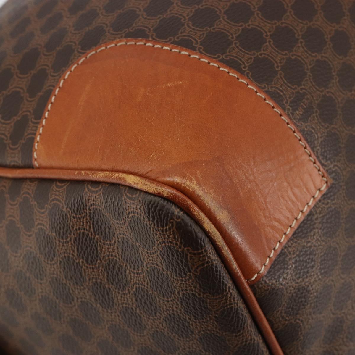 CELINE Macadam Canvas Boston Bag PVC Leather Brown Gold Auth 190187A