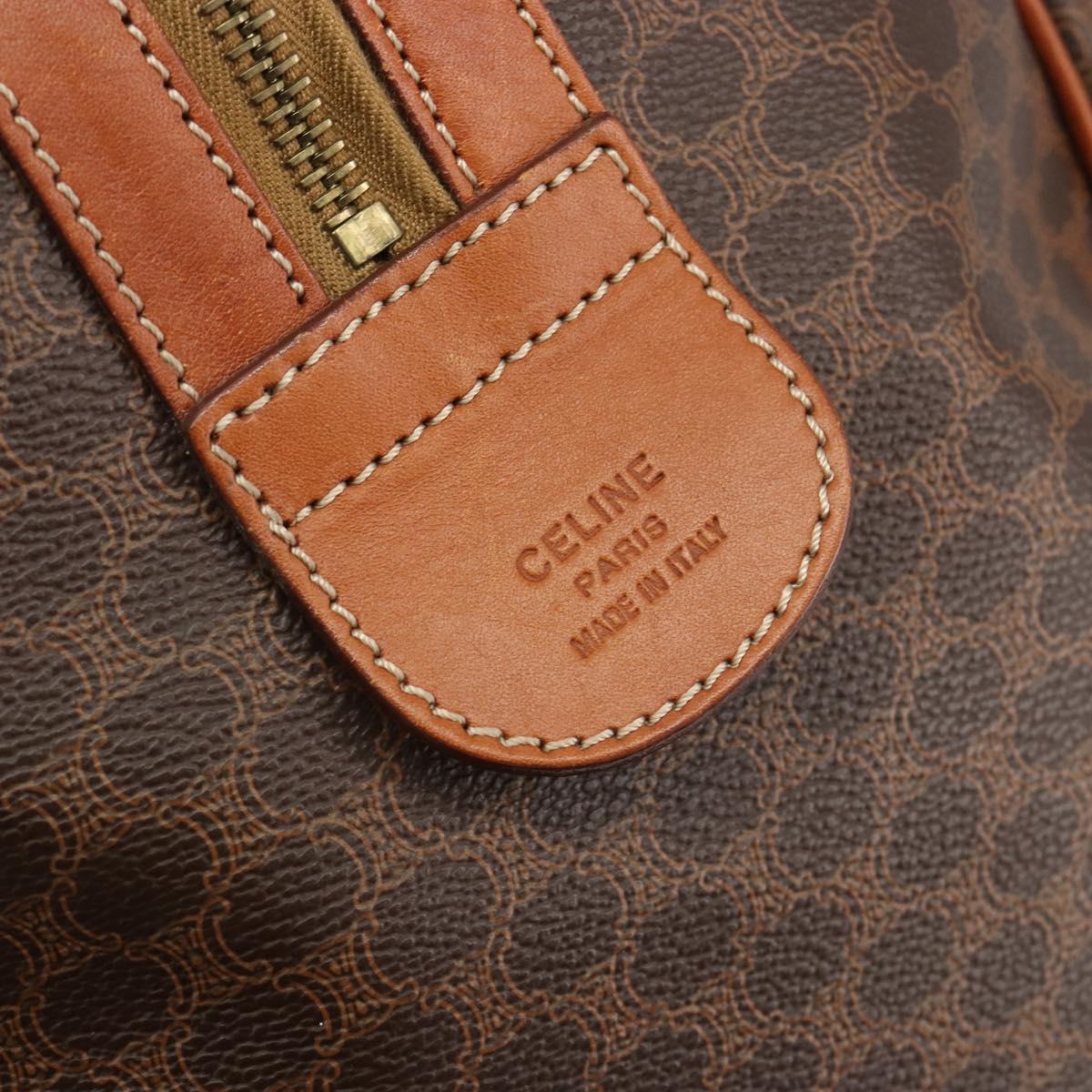 CELINE Macadam Canvas Boston Bag PVC Leather Brown Gold Auth 190187A