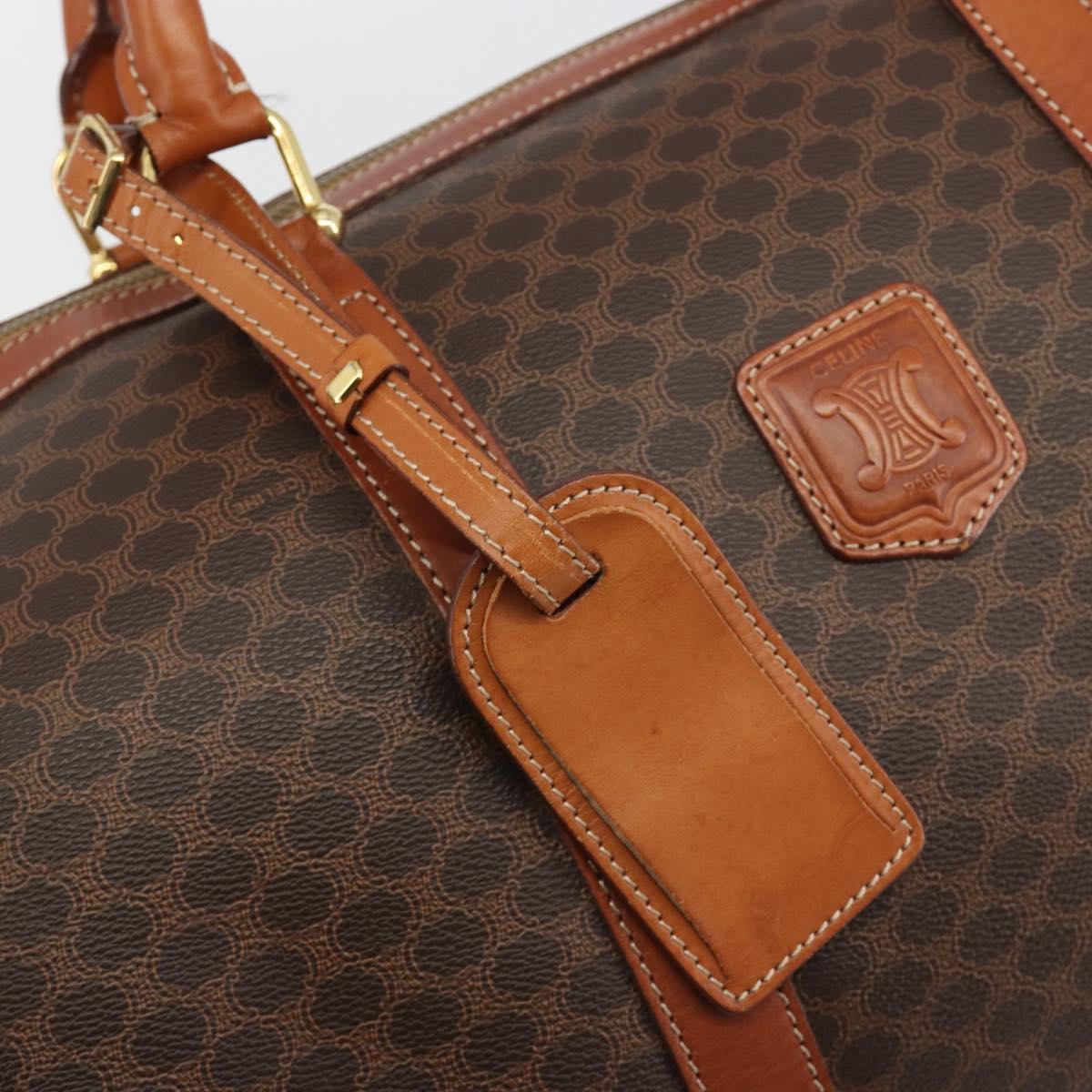 CELINE Macadam Canvas Boston Bag PVC Leather Brown Gold Auth 190187A