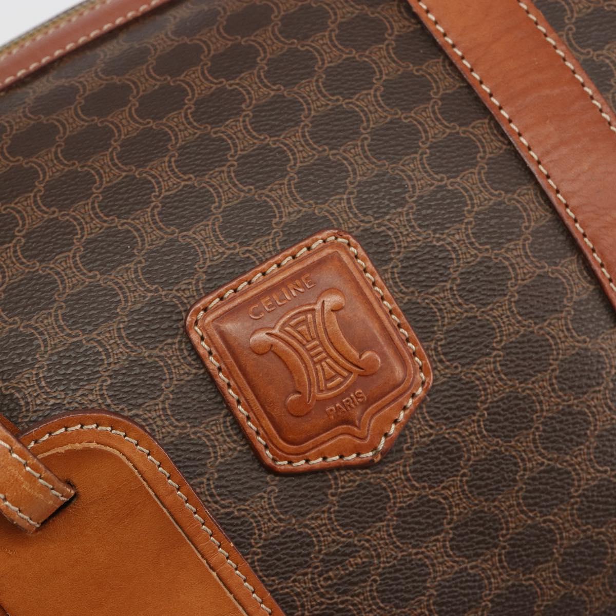 CELINE Macadam Canvas Boston Bag PVC Leather Brown Gold Auth 190187A