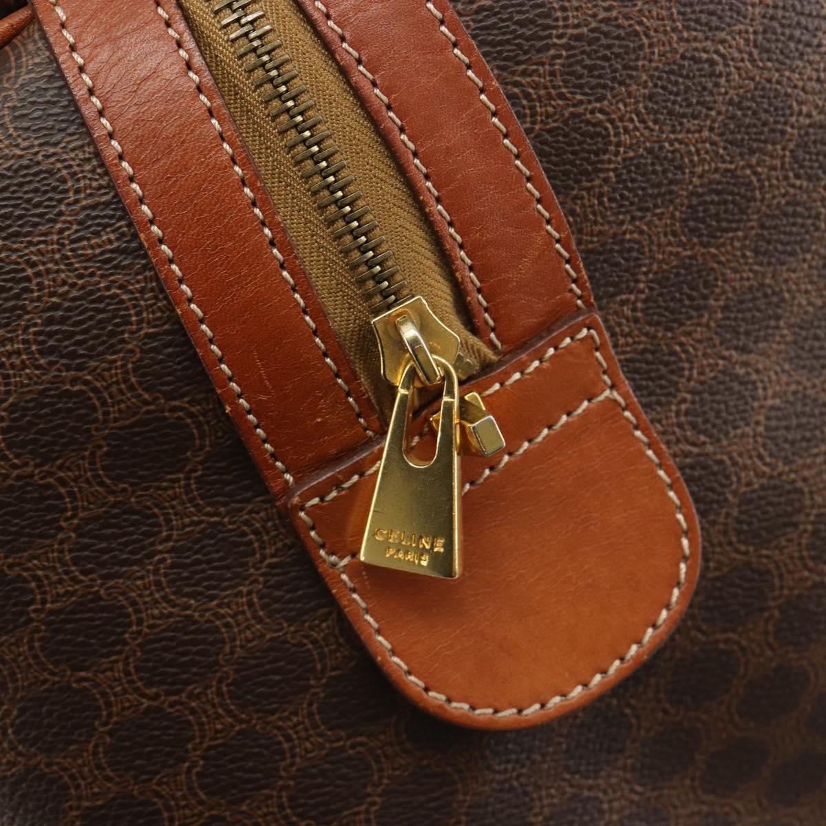 CELINE Macadam Canvas Boston Bag PVC Leather Brown Gold Auth 190187A