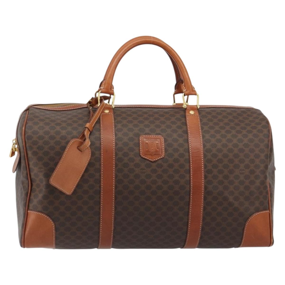 CELINE Macadam Canvas Boston Bag PVC Leather Brown Gold Auth 190187A