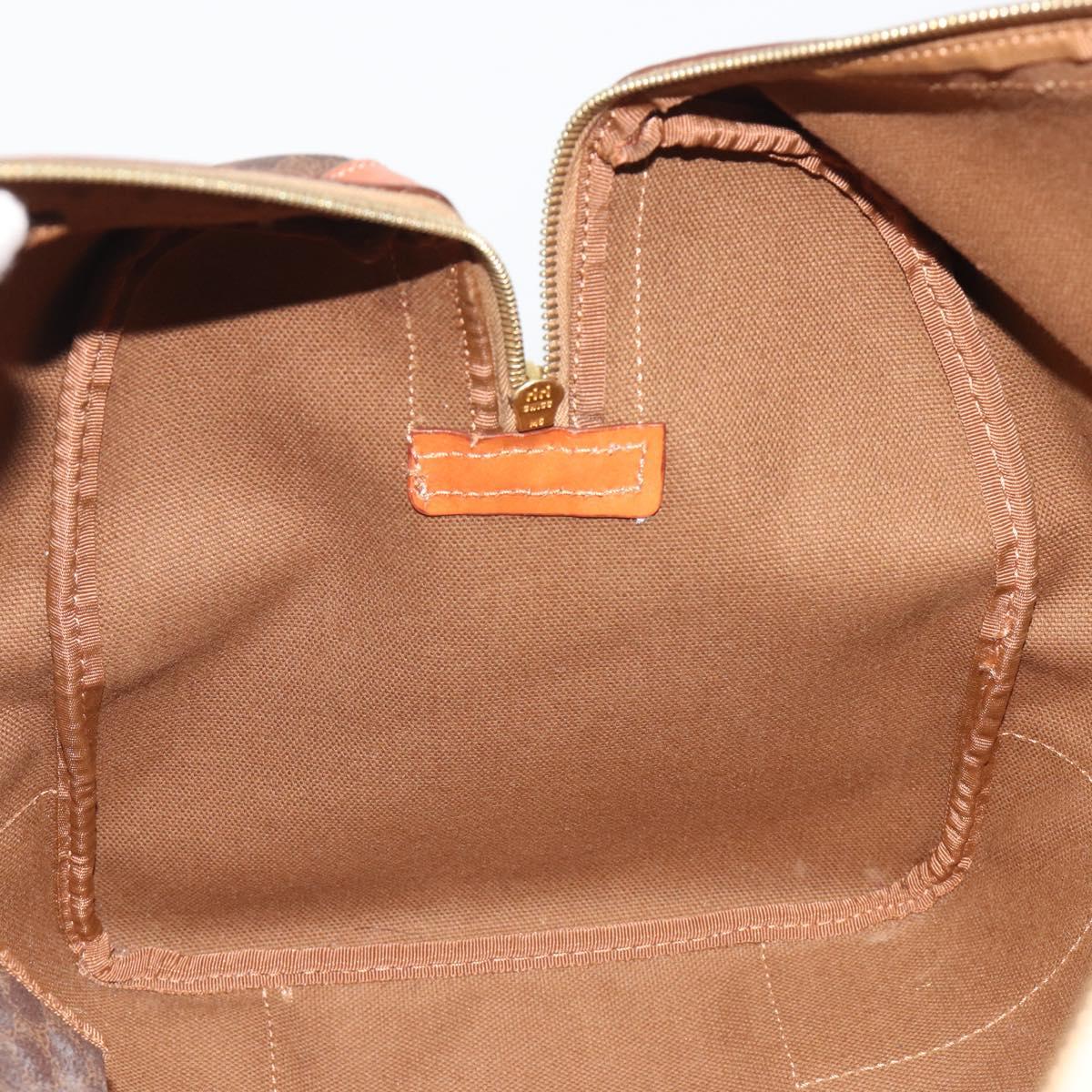 CELINE Macadam Canvas Boston Bag PVC Leather Brown Gold Auth 190187A