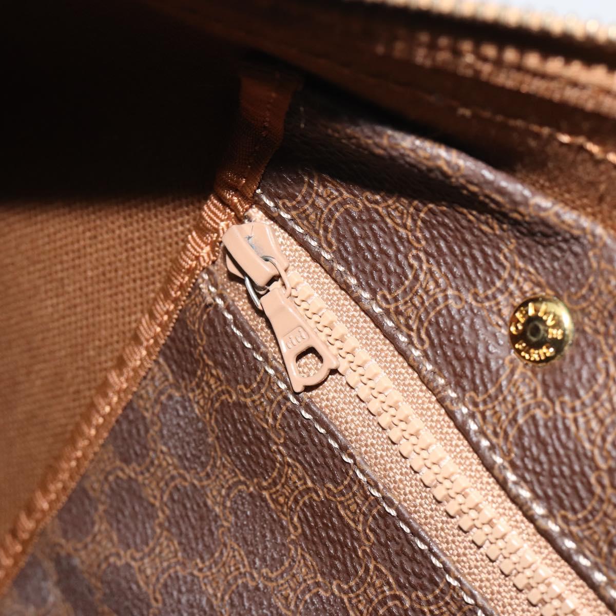 CELINE Macadam Canvas Boston Bag PVC Leather Brown Gold Auth 190187A