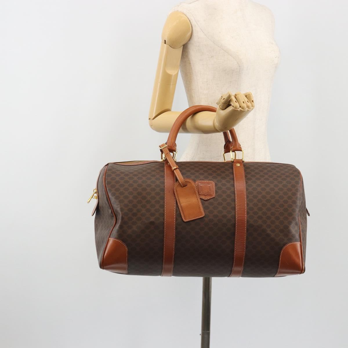 CELINE Macadam Canvas Boston Bag PVC Leather Brown Gold Auth 190187A