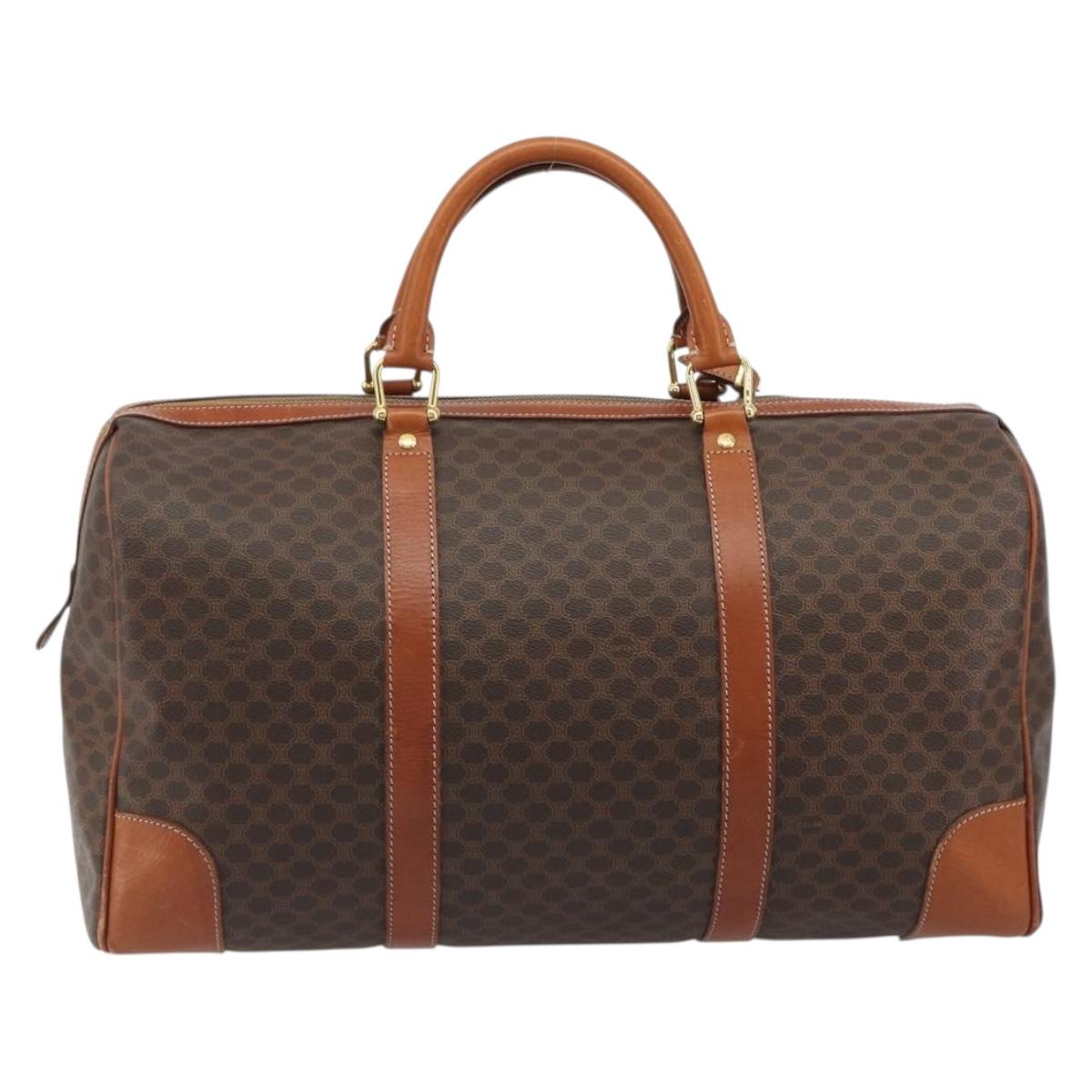 CELINE Macadam Canvas Boston Bag PVC Leather Brown Gold Auth 190187A