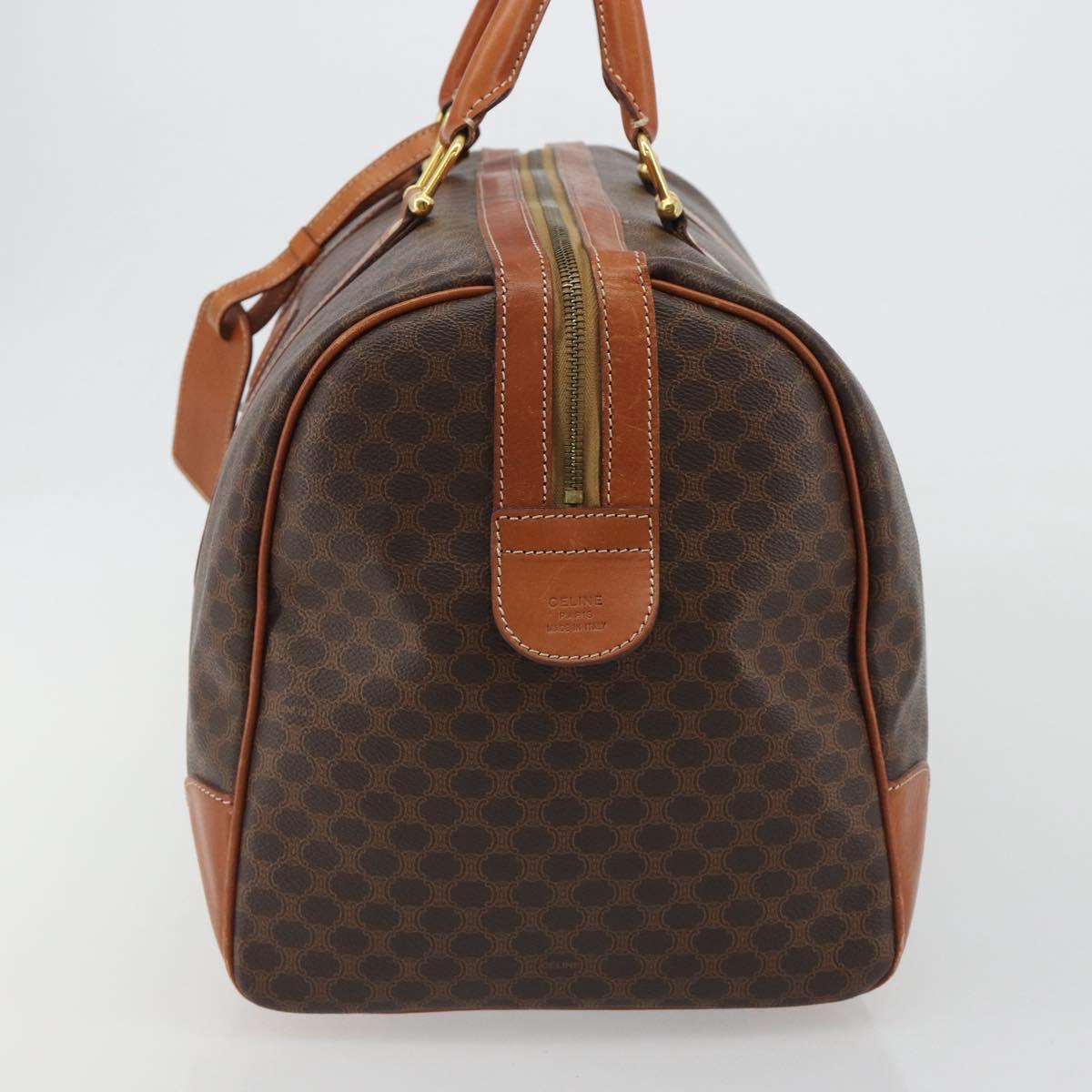 CELINE Macadam Canvas Boston Bag PVC Leather Brown Gold Auth 190187A