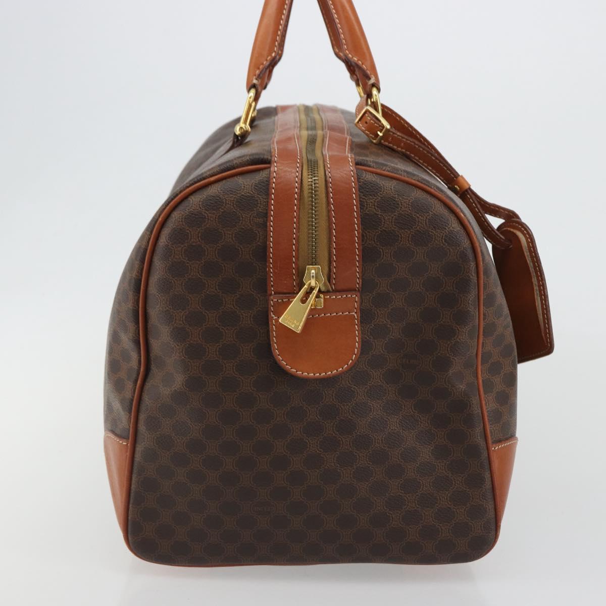 CELINE Macadam Canvas Boston Bag PVC Leather Brown Gold Auth 190187A